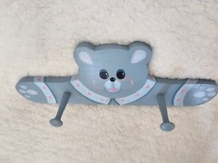 Bear Handmade Wood Coat Jacket Hat & Clothing Hanger Rack Blue Heart 16” Long