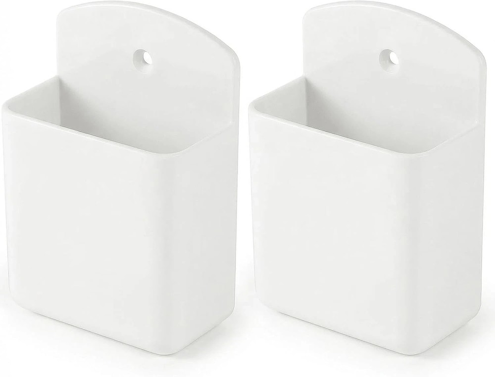 2 Pack White Remote Control Holder, Self adhesive Wall Mount Storage Box for TV
