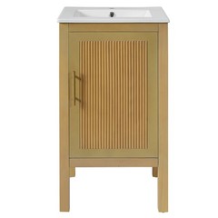 18 Inch Natural Wood Bathroom Vanity Cabinet with Ceramic Sink Adjustable Shelf