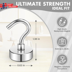 38Pack Heavy Duty Magnetic Hooks, 30LBS Powerful Black Metal Neodymium Magnets H