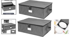 2 Pack Luxury Hard Shell China Storage Cases with Felt Dividers – 17″ x 13″ x 6″
