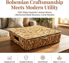 Handwoven Wicker Storage Baskets with Lid, 2-Pack – Natural & Dustproof