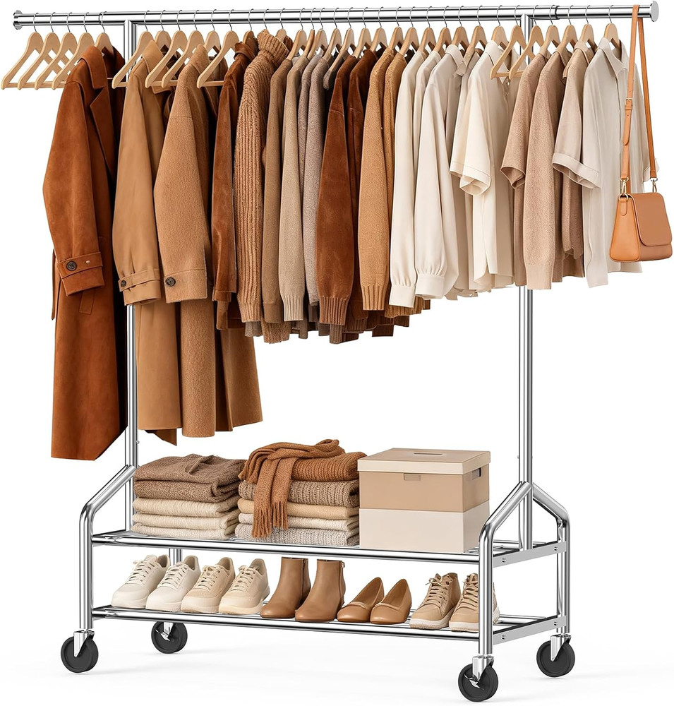 Heavy Duty Clothes Rack, Rolling Clothing Rack Load 650 LBS for Hanging Clothes