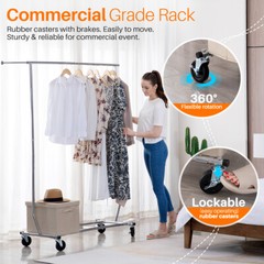 HOKEEPER 250lbs Sing Rail Adjustable Collapsible Rolling Clothes Garment Racks