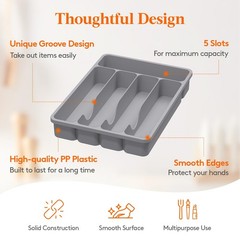 Lifewit Silverware Drawer Organizer Tray, 9.1 x 12.6 inch (5 Slots), Gray