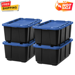 IRIS USA 27 Gal Stackable Storage Containers 4 Pack Heavy Duty Tote Boxes
