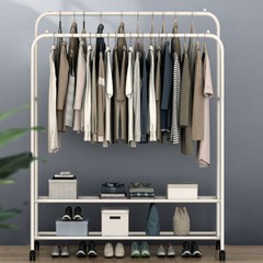 Heavy Duty Double Rods Clothes Hanging Rack Moveable Clothes Rail Stable Base US