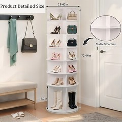 7 Tier Rotating Shoe Rack Tower 360° Spinning Shoe Round Display Carousel White