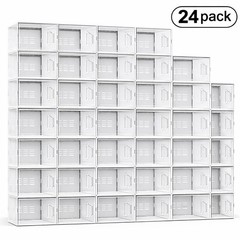 12/24 Pack XL Clear Drop Side Shoe Boxes Stackable Sneaker Storage Display Case