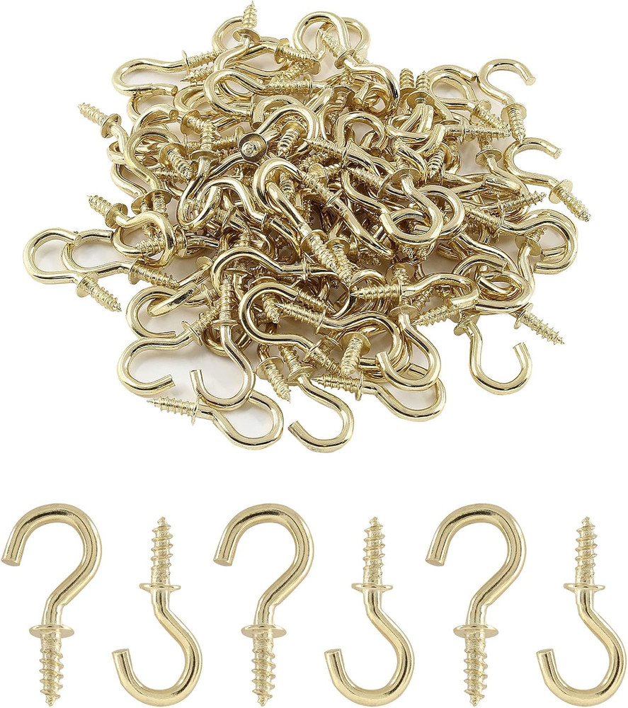 100Pieces 1/2Inch Mini Cup Hooks Ceiling Hooks, Brass Screw-In Hooks for Hanging
