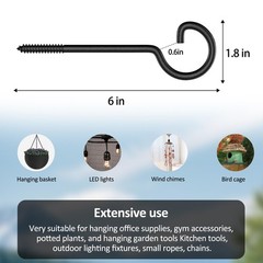 Screw Hooks – 6in Ceiling Hooks (4 Pcs), Ideal for Christmas Lights, Curtains…