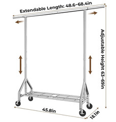 Burro para Ropa de Acero 450 lb con Estantes y Ruedas Perchero Resistente