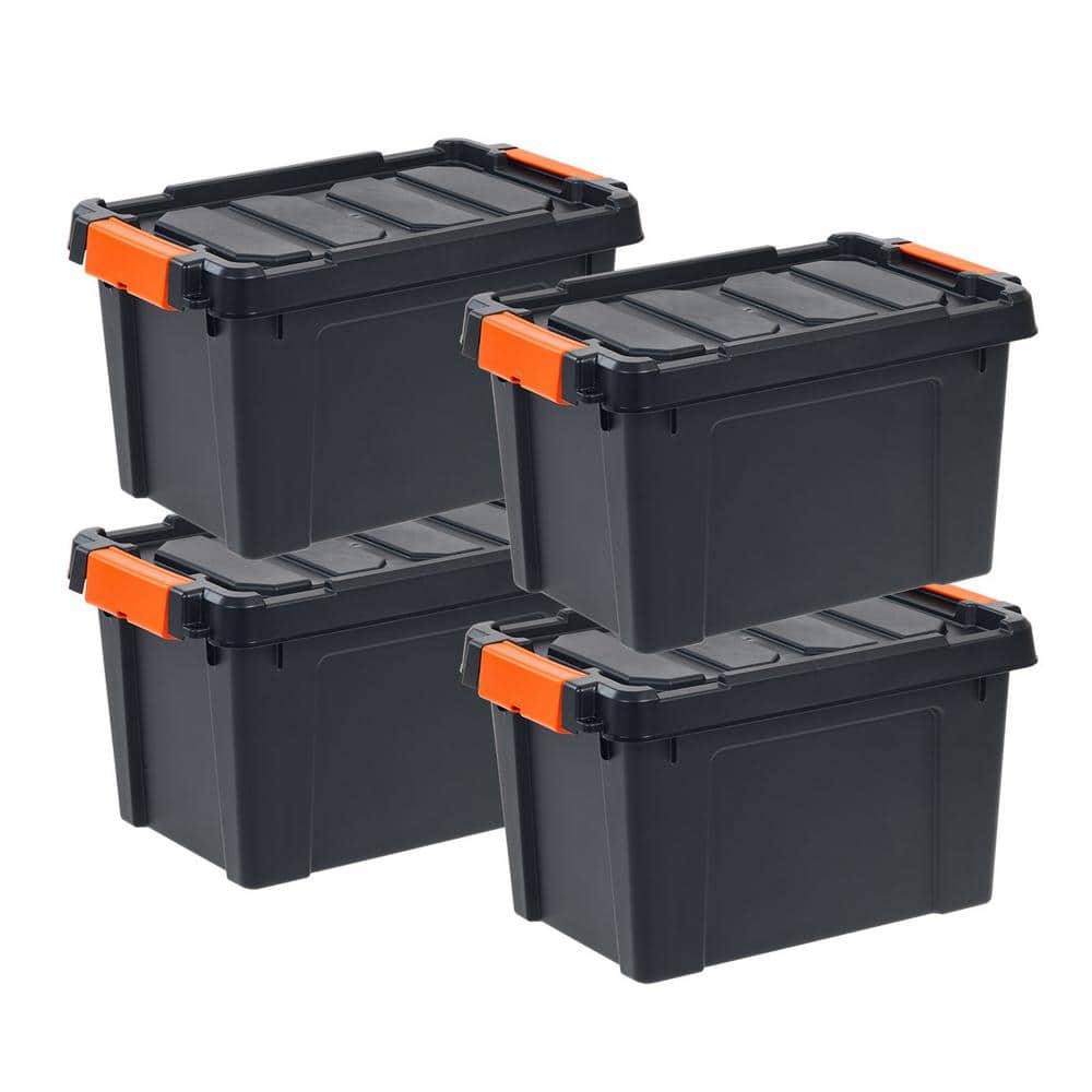 Stackable Storage Tote Bin Plastic Container Box Heavy-duty Black 20Qt 4 Pack