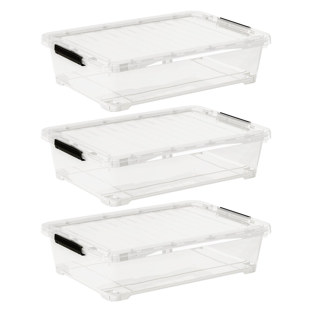 Idotry 40 Qt Under Bed Storage Box, Stackable Bin with Lid & Wheels, 3-Packs