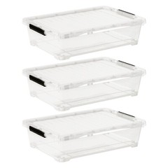 Idotry 40 Qt Under Bed Storage Box, Stackable Bin with Lid & Wheels, 3-Packs