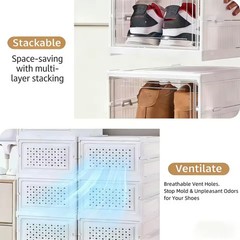 Foldable Clear Shoes Storage Box Stackable Closet Organizer NEW