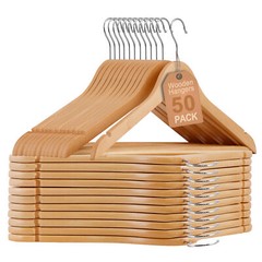 Premium Wooden Hangers 50 Pack Non-Slip Coat Clothes Hangers w/360° Swivel Hook