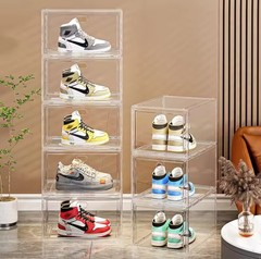 2Pcs Clear Acrylic Stackable Shoe Boxes for Premium Sneaker Display and Storage