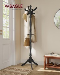 Wooden Coat Rack with 11 Hooks | Free Standing Hall Tree for Hats and Coats