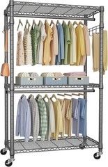 3-Tier Heavy Duty Garment Rack Large Clothes Rack Freestanding Clothing Shelves