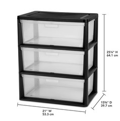 (2 pack) Sterilite Wide 3 Drawer Tower, Plastic Storage Organizer , Black