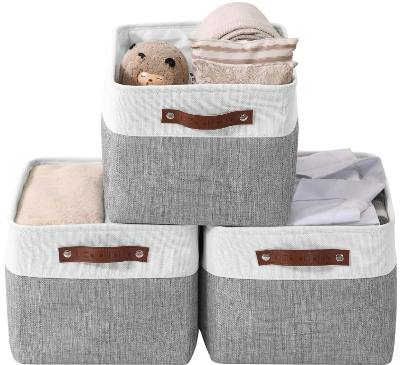 Cestas organizadoras tela para estantes armario gris blanco grandes pack 3,Nuevo