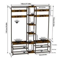 6-in-1 Entryway Hall Tree with Bench and Shoe Storage Shelves Vintage Coat Rack