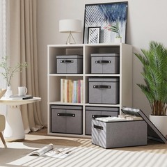 Fabric Storage Bin Lid Foldable Box Shelves Handles Linen Gray 7.1×9.1×13 Inch