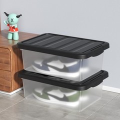 2 PCS 14 Quart Clear Plastic Stackable Storage Bins Black Lids Box Organizer