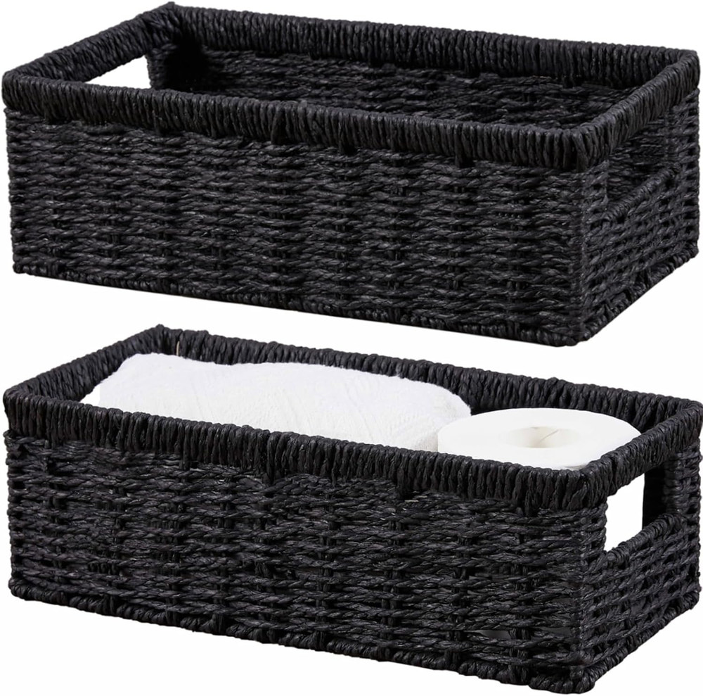 Stylish Wicker Storage Baskets with Handles – 2-Pack, Black Organizers