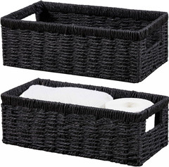 Stylish Wicker Storage Baskets with Handles – 2-Pack, Black Organizers