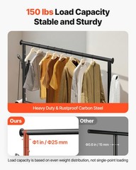 Uimoso Rolling Clothes Garment Rack with Wheels Adjustable Crossbar Side Hooks