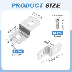 1/4″ Offset Canvas Clips, 32 Pcs Metal Picture Framing Mirror Clips Z Shape M…