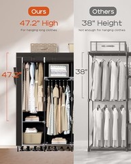 Portable Closet, 66.9 Inch Large Capacity Wardrobe 66.9″L x 17.7″W x 70.9″H