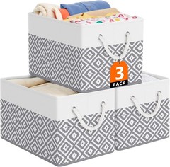 Storage Bins, 3-Pack Large Storage Box Rope Handles, Collapsible Storage Basket
