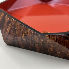 Japanese Cherry Bark Hexagonal Wooden Accessory Valet Tray Bowl Mid Century