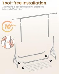 Heavy Duty Clothing Rack, Metal Clothes Rack Load 450 LBS, Silver Single Rod