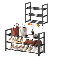Roylvan 3-Tire Expandable Shoe Rack for Closet, 17″-31″ Black, Black