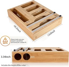 Kitchen Storage Bag Organizer with Foil Wrap Dispenser 6 in 1 Bamboo