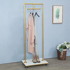 Industrial Gold Pipe & Wood Garment Rack – Heavy Duty Display Shelf