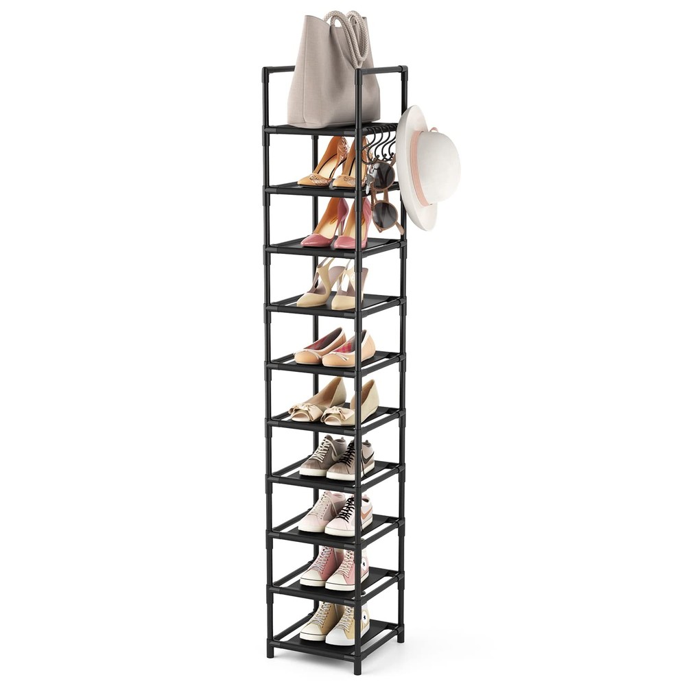 Tall Narrow Shoe Rack Entryway, 10 Tier Metal, 10–15 Pairs, Corner Space Saver