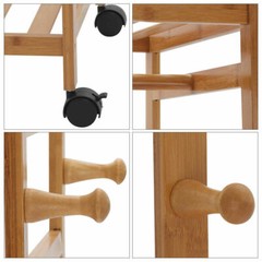 Bamboo Clothes Rail Scarf Cart Hanging Garment Coat Rack w 3 Tier Storage Shelf