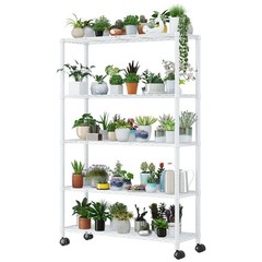 5-Tier Shelves Wire Unit Rack Large Space Storage Rolling with 4 Wheels White