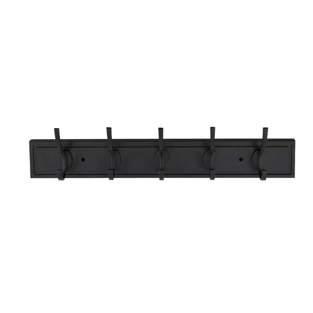 27″ Matte Black Wall Hook Rack w/ 5 Heavy Duty Hooks for Coats Bags & Entryway