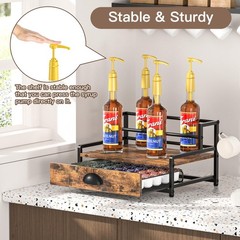 Coffee Syrup Rack Organizer, 4.3″D x 15.9″W x 9.1″H, 2tier & Rustic Brown