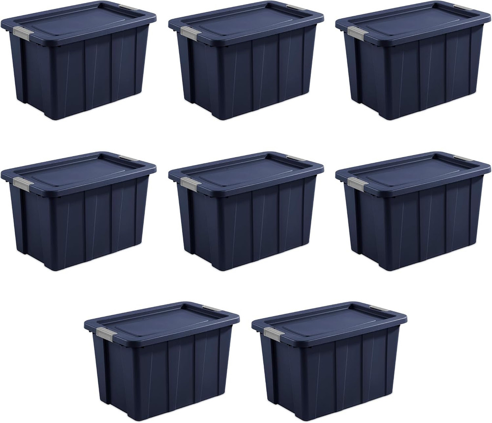 Heavy Duty 30 Gallon Storage Bins with Lids – 8 Pack, Dark Indigo Totes