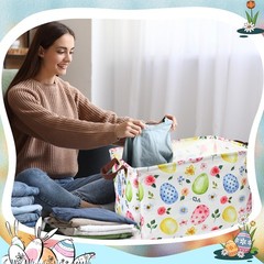 3 PCS Large Easter Baskets 15x11x9.5 Inch Empty Storage Bin Folding Bunny