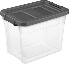 6-Pack Modular Stacker Box, Durable Clear Plastic Storage Bins with Latching Lid