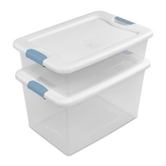 Sterilite 64 Qt Latching Box Stackable Storage Container with Lid, White, 8 Pack