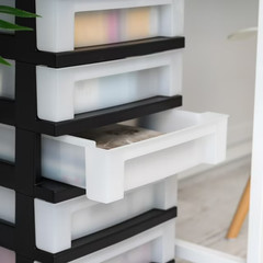 IRIS 5-Drawer Narrow Plastic Storage Drawer Cart with Organizer Top, Black
